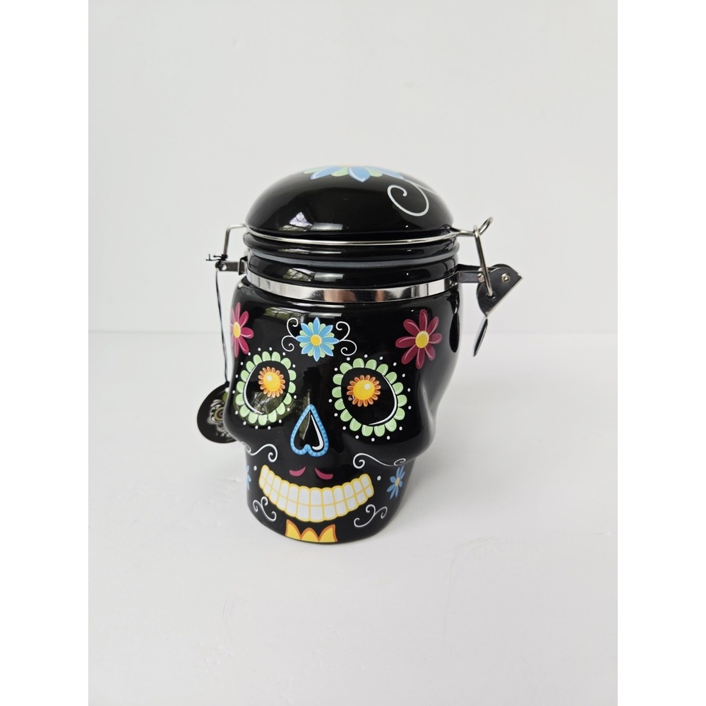 Boston Warehouse Decorative Ceramic Day Of The Dead Canister Sugar‎ Skull NWT